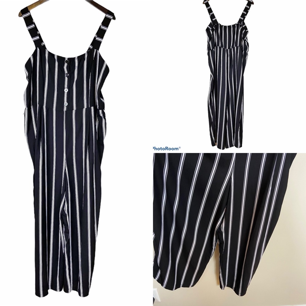 Candies black white striped long jumpsuit NWT XL